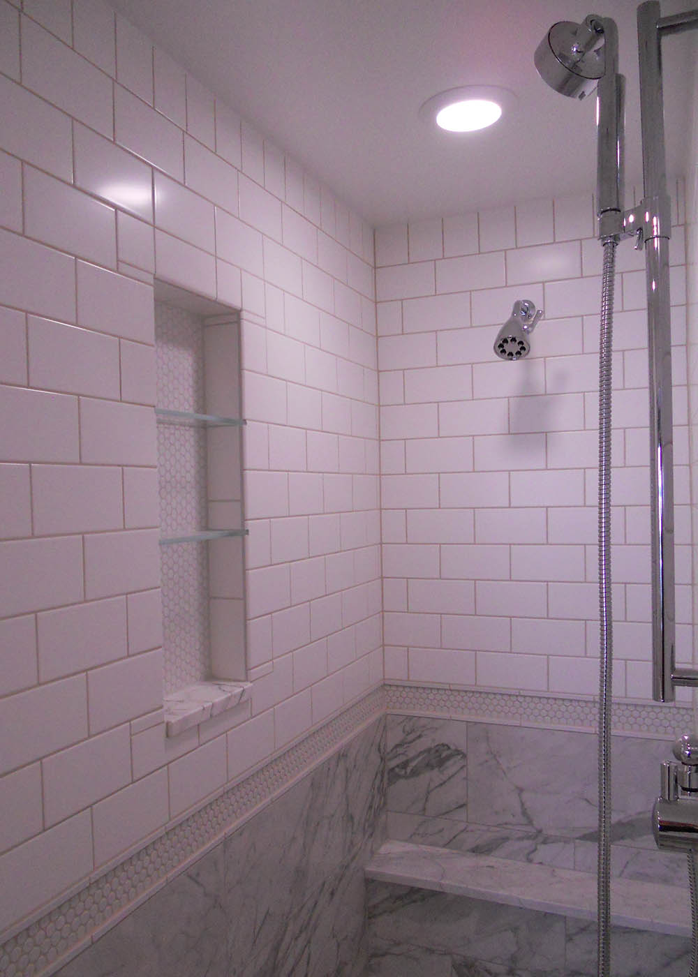 Shower Remodel - Marble and White Tile